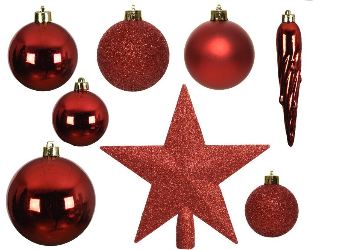 CHRISTBAUMKUGEL-SET 33-teilig  - Rot, LIFESTYLE, Kunststoff (8,00/8,00/8,00cm)