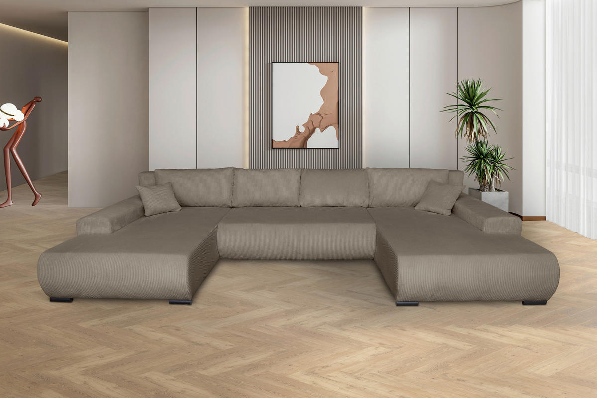 WOHNLANDSCHAFT Taupe Cord  - Taupe/Schwarz, KONVENTIONELL, Textil/Metall (191/351/191cm) - Carryhome