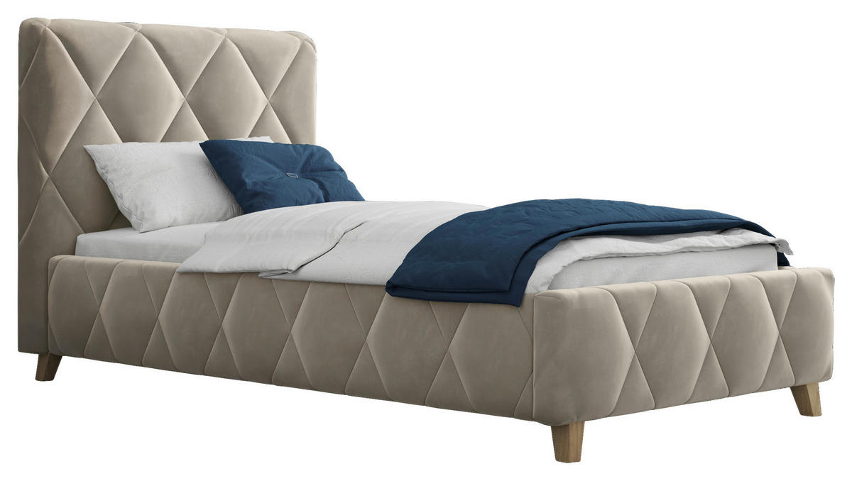 POLSTERBETT gepolstertes Kopfteil, Lattenrost, Bettkasten 100/200 cm  in Cappuccino  - Cappuccino, MODERN, Holz/Textil (100/200cm) - MID.YOU