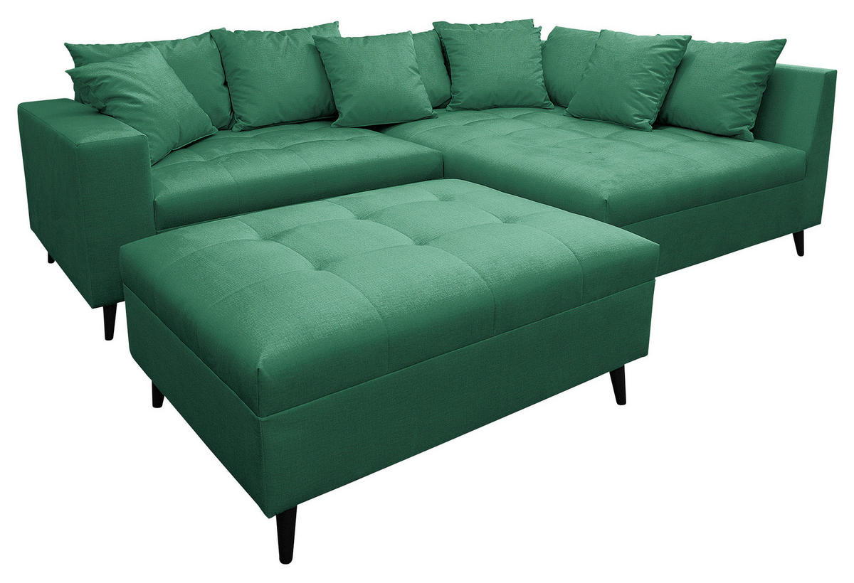 Ecksofa inkl. Hocker Mikrofaser Grün  - Schwarz/Grün, Design, Holz/Textil (247/174cm) - MID.YOU