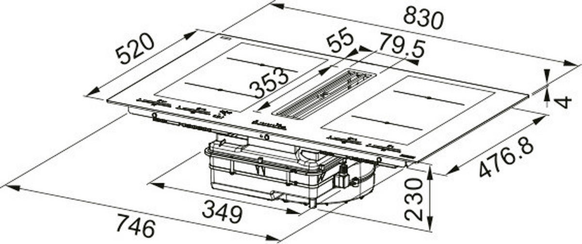 KOCHFELD-DUNSTABZUG-KOMBI 3400705336  - Schwarz, Basics, Glas/Metall (83/52/23cm) - Franke