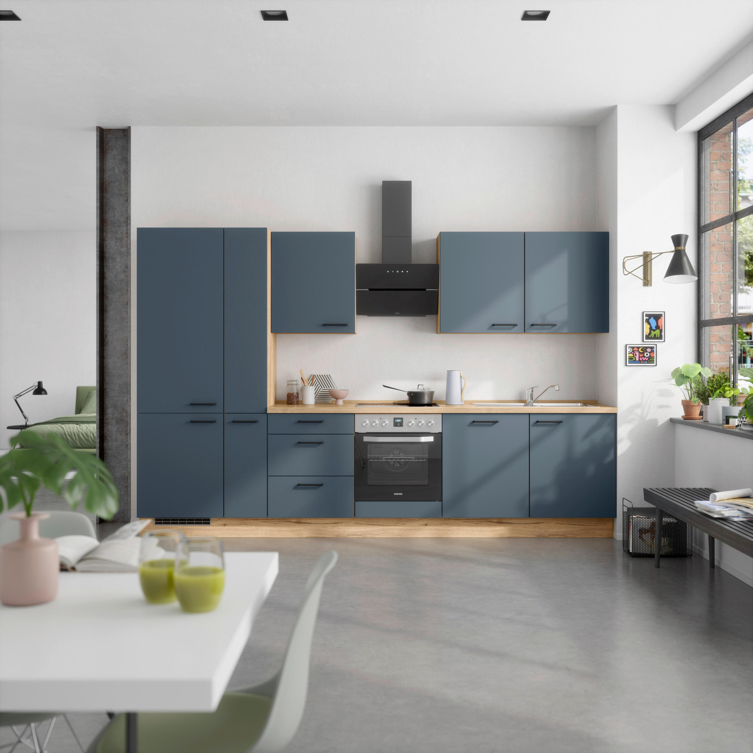 Nobilia Küchenblock Easytouch Eiche, Dunkelblau 330 cm