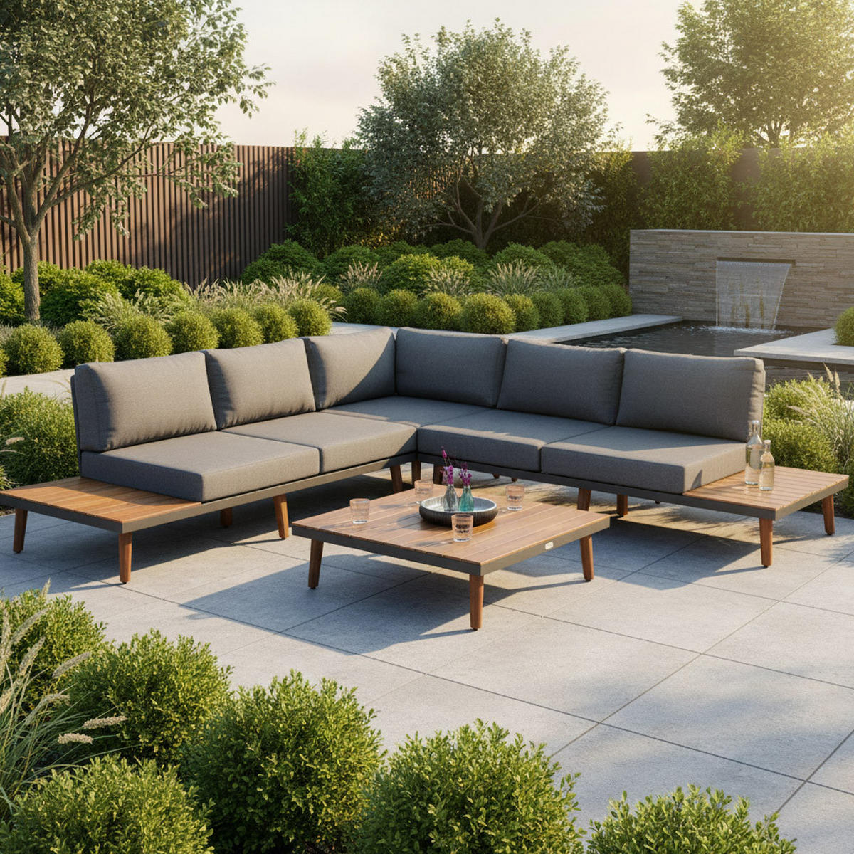 LOUNGEGARNITUR   287,5/28/287,5 cm Akazie Hartholz Aluminium  - Graphitfarben/Braun, KONVENTIONELL, Holz/Textil (287,5/28/287,5cm) - Gardenson