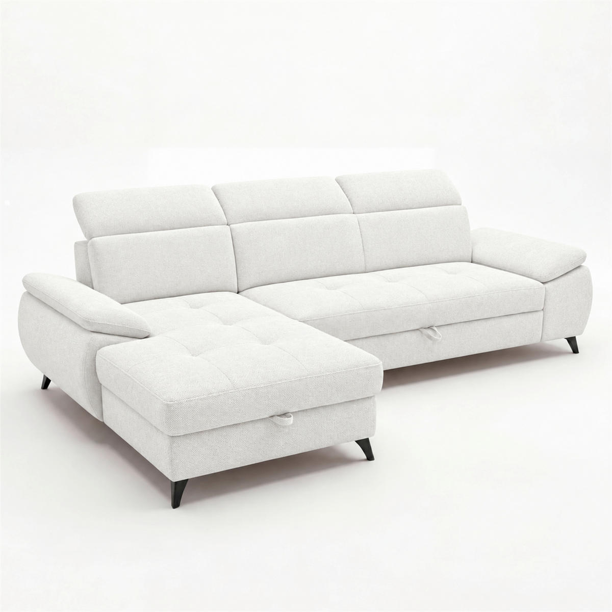 ECKSOFA  Struktur Creme, Weiss  - Weiss/Creme, Basics, Holz/Holzwerkstoff (281/166cm) - MID.YOU