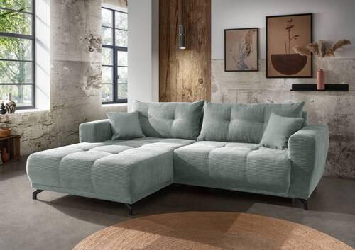ECKSOFA in Cord Hellblau  - Schwarz/Hellblau, Modern, Holz/Textil (177/246cm) - MID.YOU