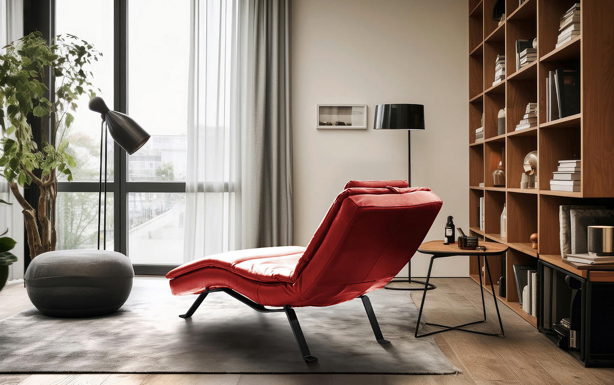 RELAXLIEGE Echtleder Rot  - Rot/Schwarz, Design, Leder/Metall (65/95/171cm) - Celina Home