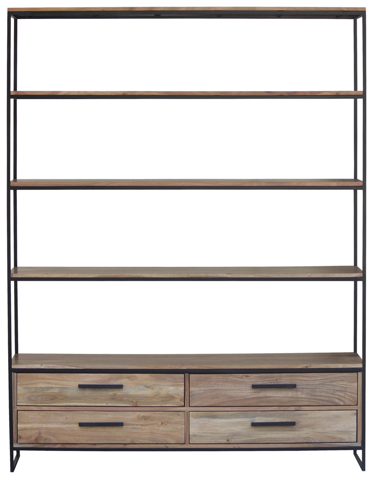 REGAL Akazie massiv Schwarz, Akaziefarben  - Schwarz/Akaziefarben, Design, Holz/Metall (145/190/35cm) - home24