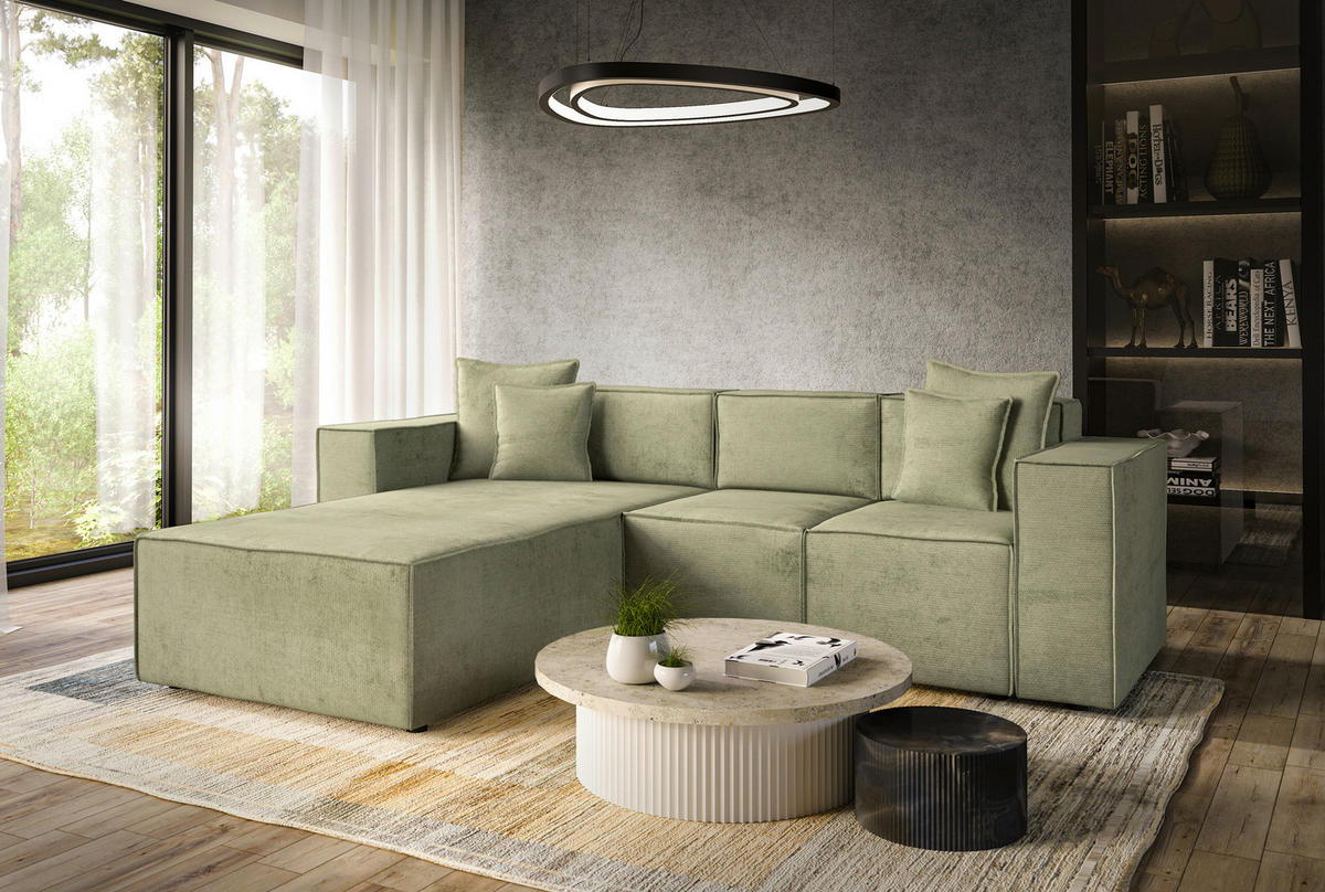 ECKSOFA  Olivgrün Chenille  - Schwarz/Olivgrün, MODERN, Kunststoff/Textil (180/265cm) - Milino