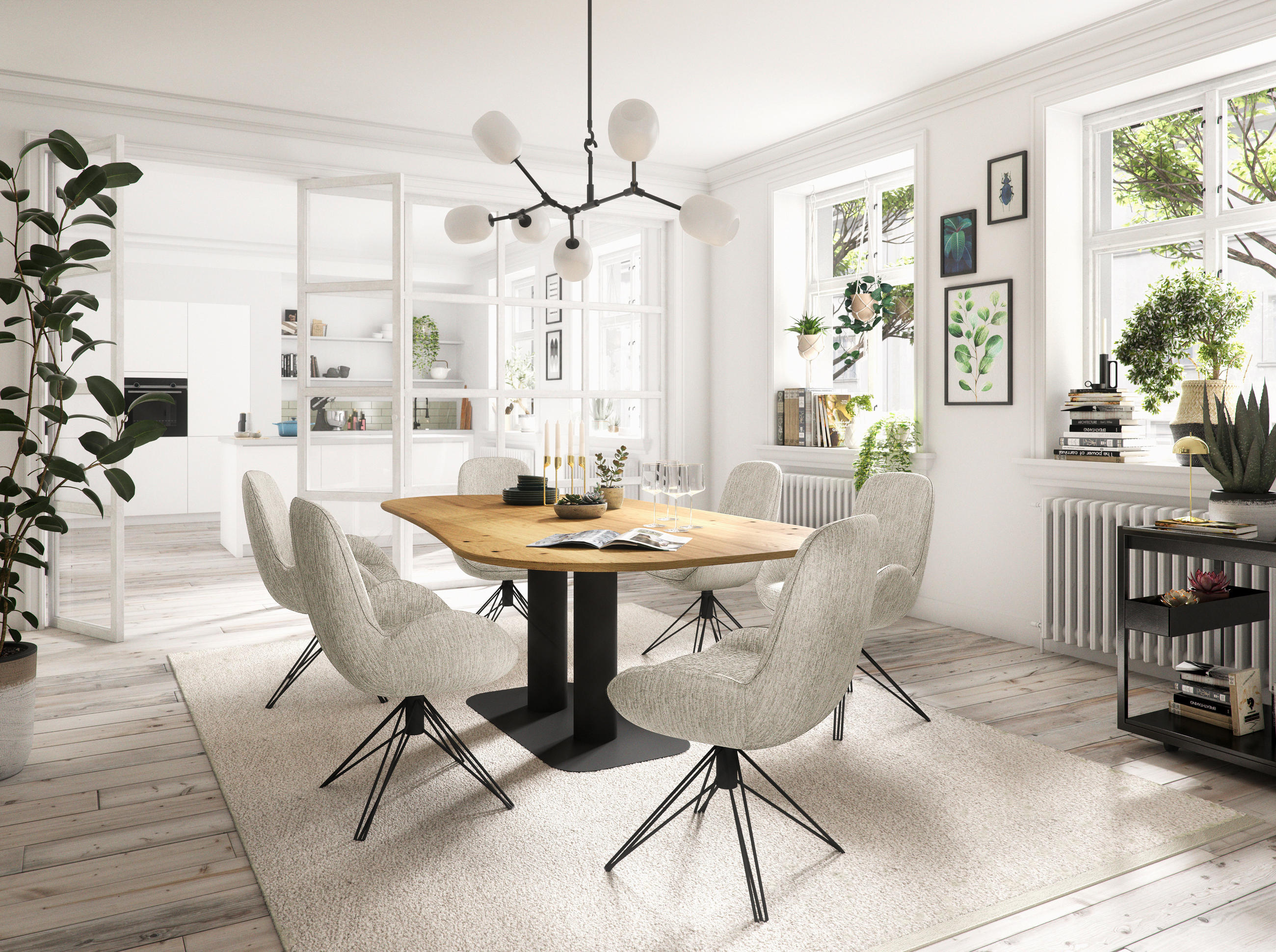 ESSTISCH Wildeiche massiv Freiform Eichefarben, Schwarz  - Eichefarben/Schwarz, Design, Holz/Metall (220/120/76cm) - Musterring