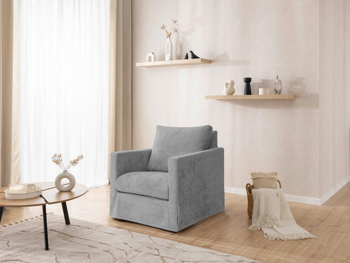 SESSEL in Chenille Hellgrau  - Hellgrau/Schwarz, Design, Kunststoff/Textil (84/89/95cm) - P & B