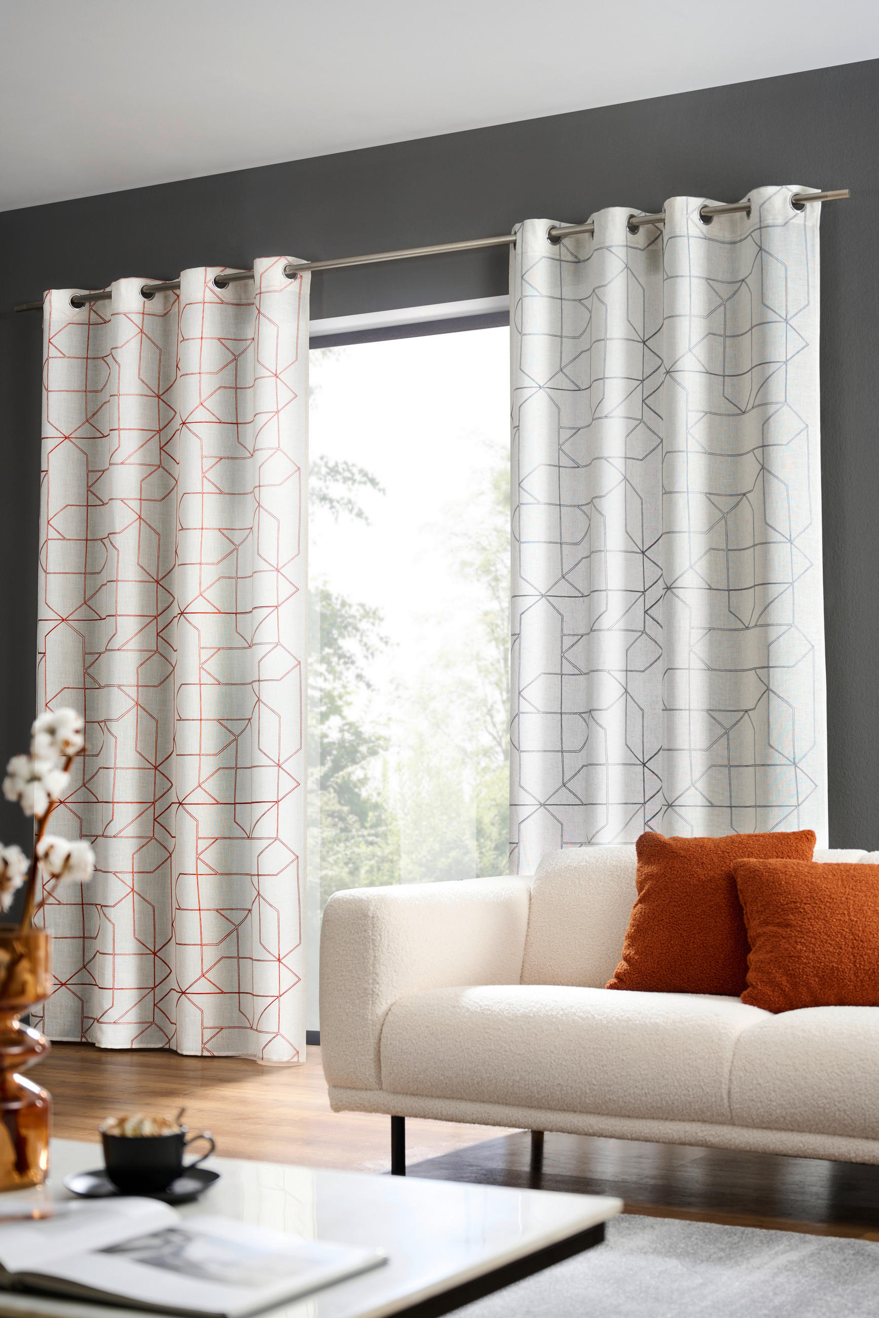 ÖSENVORHANG blickdicht  - Beige/Terracotta, Design, Textil (140/245cm) - Esposa