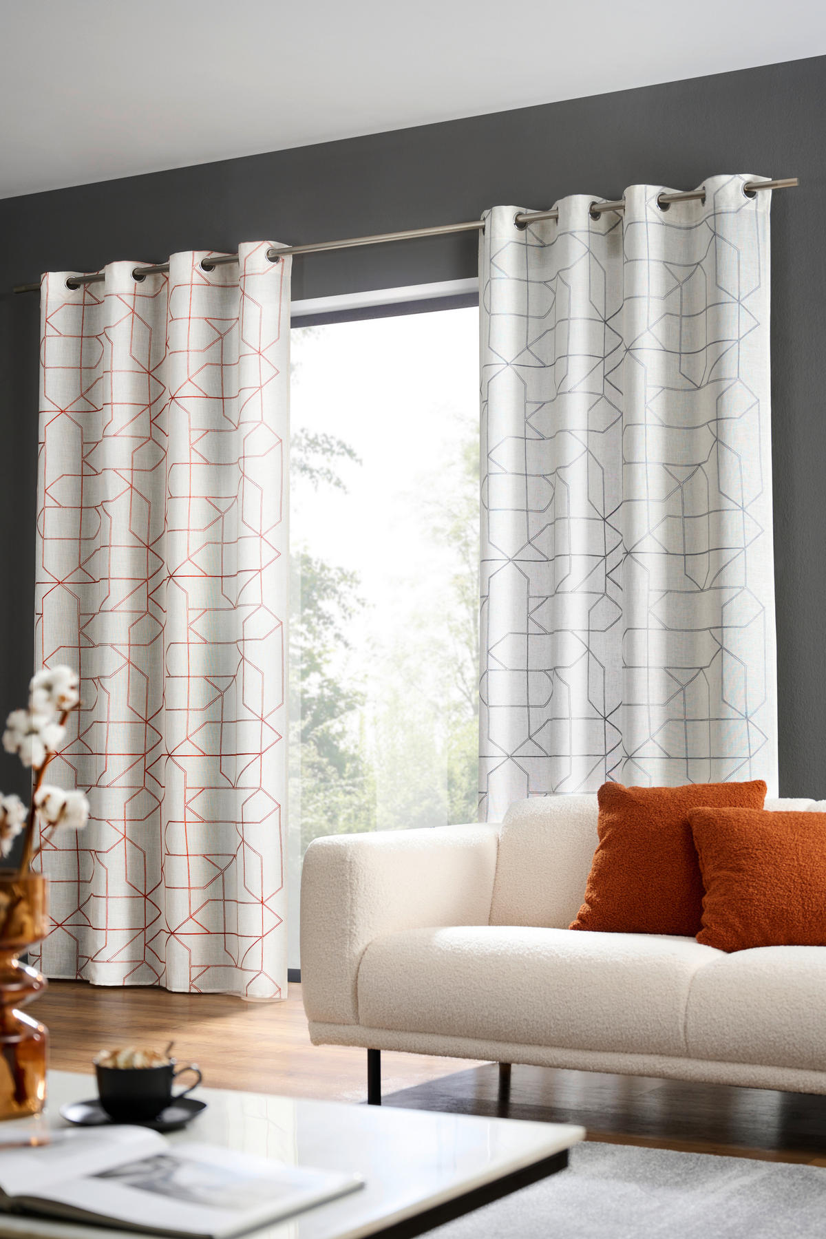 ÖSENVORHANG blickdicht  - Beige/Terracotta, Design, Textil (140/245cm) - Esposa