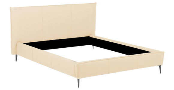 POLSTERBETT 140/200 cm,  in Beige, gepolstertes Kopfteil,  - Beige/Schwarzchrom, KONVENTIONELL, Leder/Metall (140/200cm) - Esposa