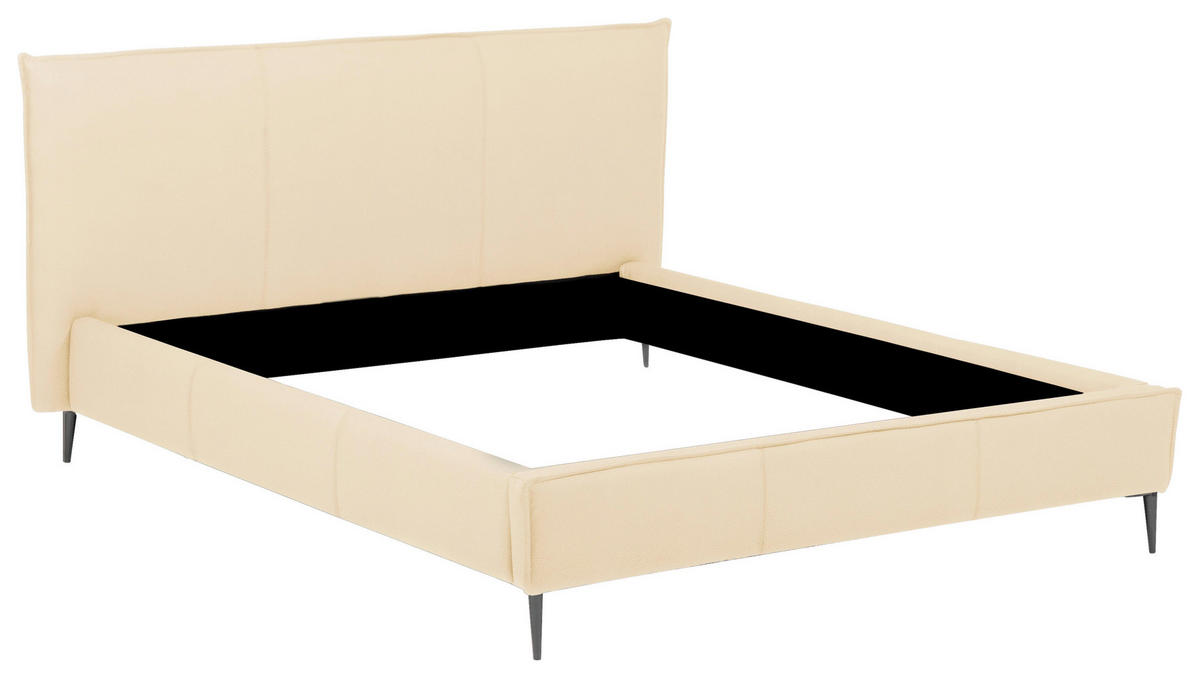 POLSTERBETT 140/200 cm,  in Beige, gepolstertes Kopfteil,  - Beige/Schwarzchrom, KONVENTIONELL, Leder/Metall (140/200cm) - Esposa
