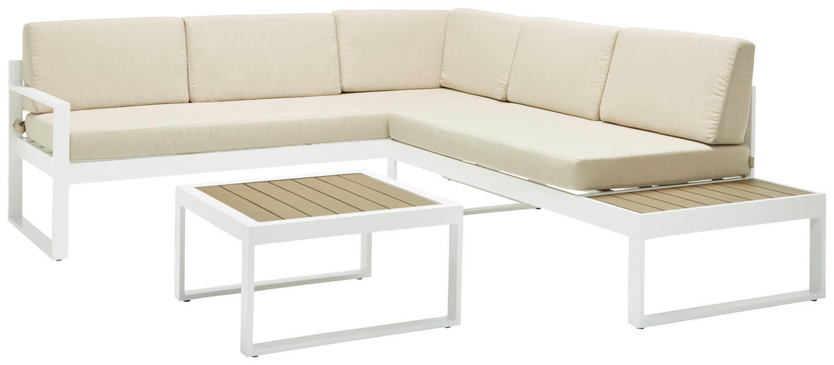 ZAHRADNÍ SEDACÍ SOUPRAVA plast, textil - bílá/šedohnědá, Moderní, textil/plast (192/219cm) - Ambia Garden