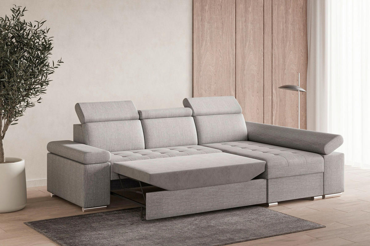 ECKSOFA TORONTO in Webstoff Hellgrau  - Silberfarben/Hellgrau, Design, Kunststoff/Textil (260/168cm) - MID.YOU
