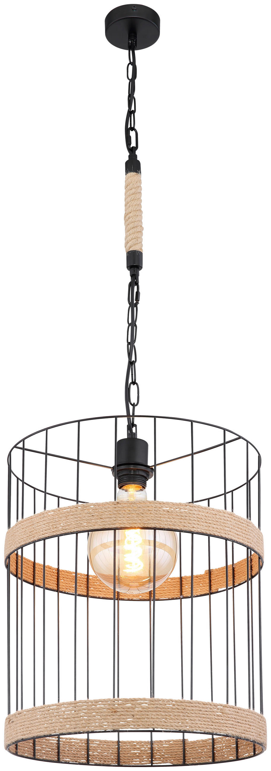 HÄNGELEUCHTE 35/145 cm   - Schwarz/Braun, Natur, Naturmaterialien/Metall (35/145cm) - Globo