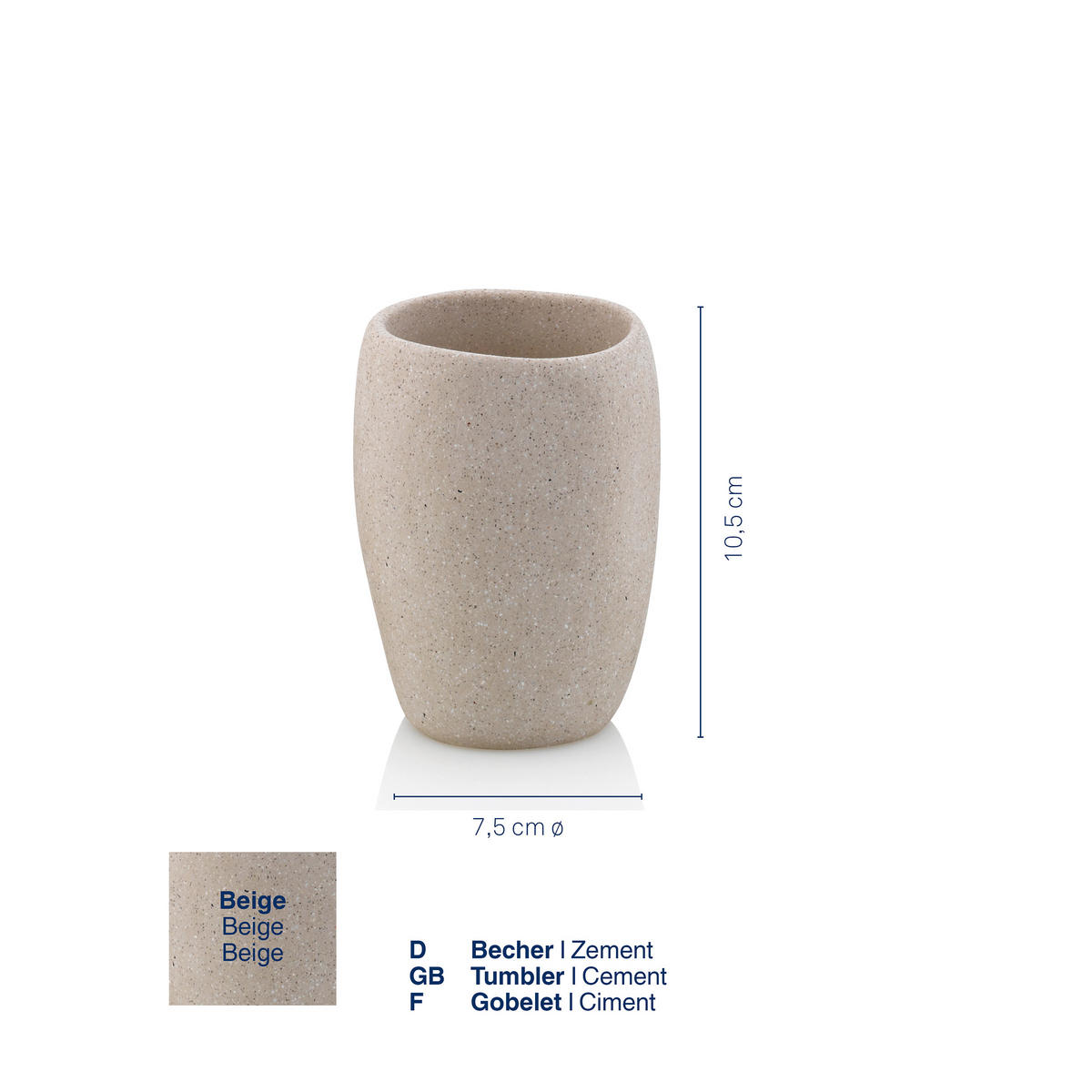 ZAHNPUTZBECHER RODA  - Beige, Basics, Stein (7,5/7,5/10,5cm) - Kela