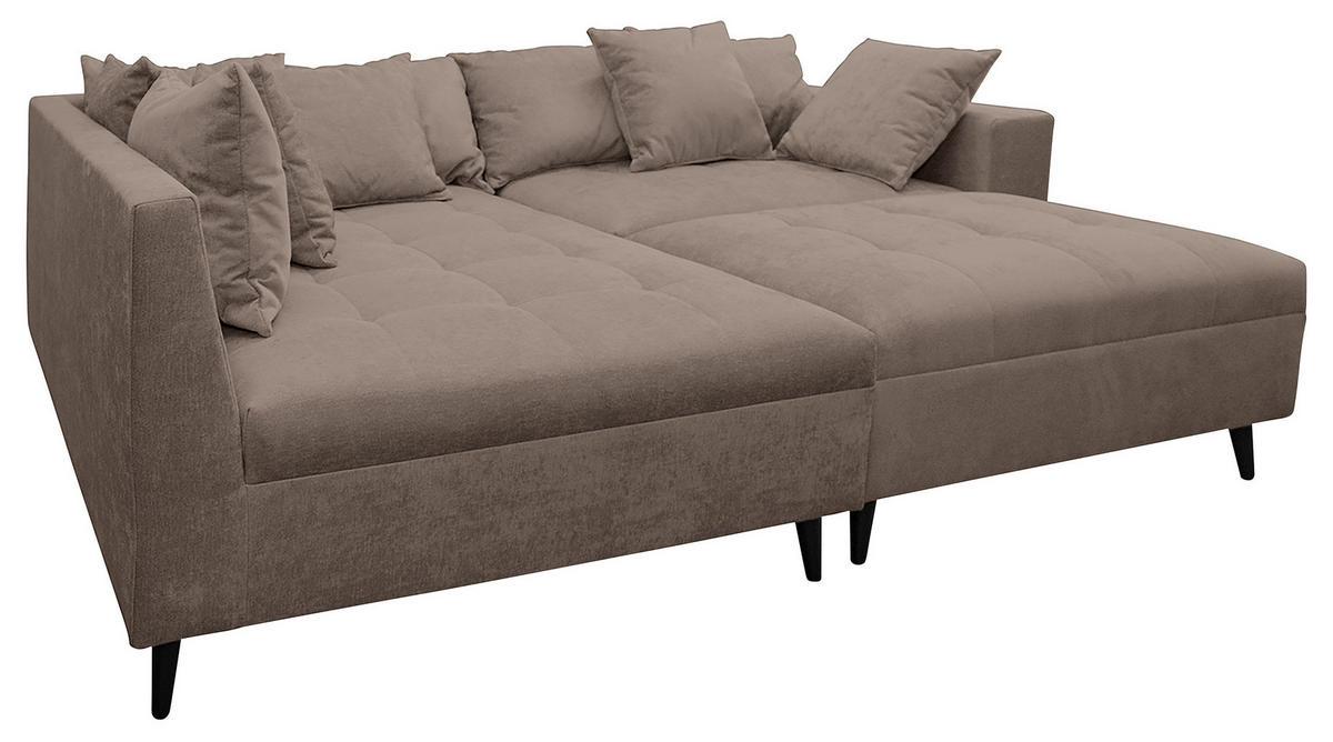 Ecksofa inkl. Hocker in Flachgewebe Braun  - Schwarz/Braun, Design, Holz/Textil (174/247cm) - MID.YOU