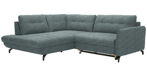 ECKSOFA in Flachgewebe, Leinenoptik Blau  - Blau/Schwarz, Design, Textil/Metall (208/247cm) - Xora