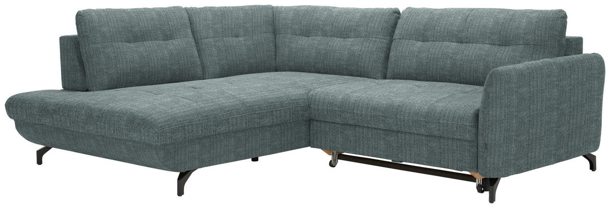 ECKSOFA in Flachgewebe, Leinenoptik Blau  - Blau/Schwarz, Design, Textil/Metall (208/247cm) - Xora