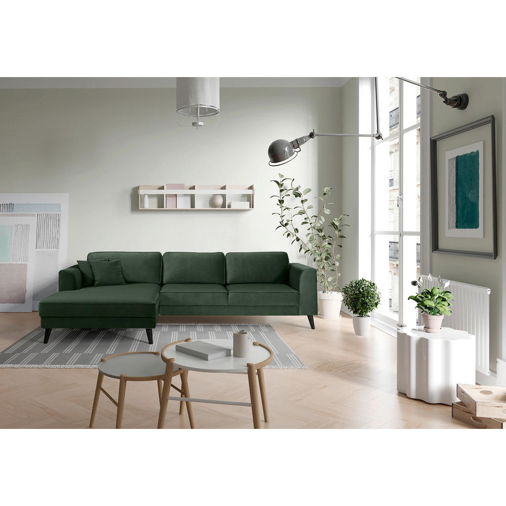 Thumbnail - Trendmanufaktur Ecksofa Lumber Jack, Dunkelgrün, Textil, Wenge, 5-Sitzer, Ottomane links, L-Form, 308x167 cm, seitenverk...