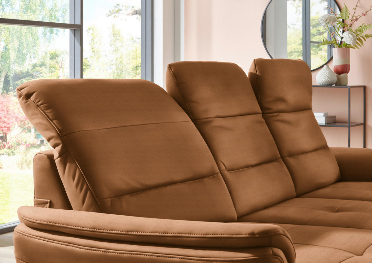 ECKSOFA in Flachgewebe Cognac  - Cognac/Schwarz, Konventionell, Textil/Metall (181/260cm) - Beldomo Speed