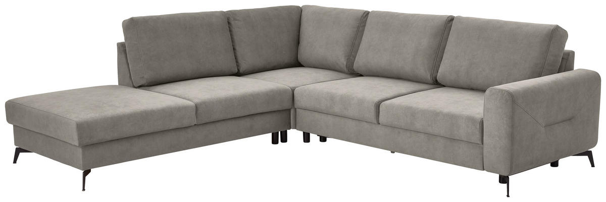 ECKSOFA in Chenille Hellgrau  - Hellgrau/Schwarz, Konventionell, Textil/Metall (257/275cm) - MID.YOU