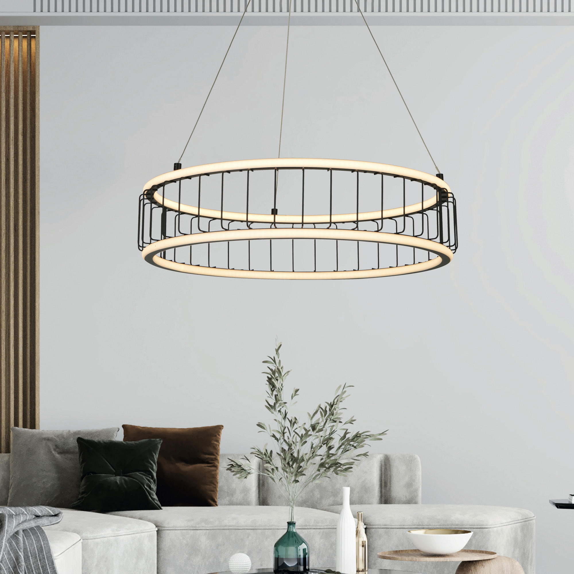 LED SVJETILJKA VISEĆA    57,5/13,5/150 cm    Cicolo Cage  - bijela/crna, Design, metal/plastika (57,5/13,5/150cm)