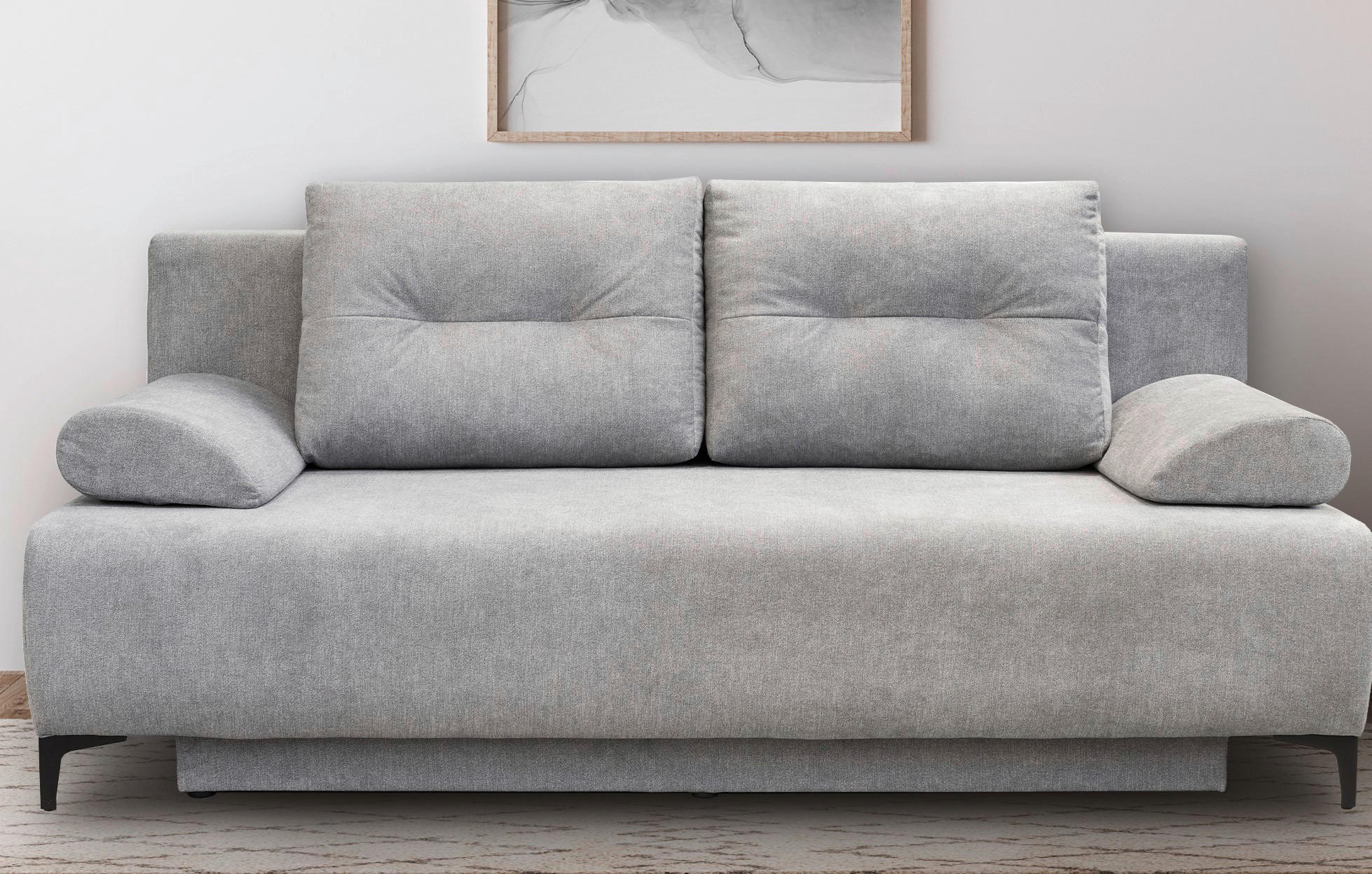BOXSPRINGSOFA Mikrofaser Hellgrau  - Hellgrau/Schwarz, MODERN, Textil/Metall (201/100/105cm) - MID.YOU