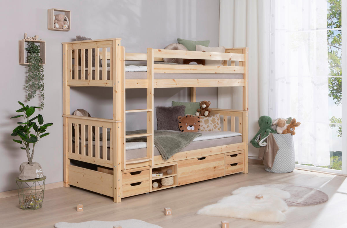 Etagenbett "Sammy", 90/200 cm Naturfarben  - Naturfarben, Modern, Holz (90/200cm) - MID.YOU
