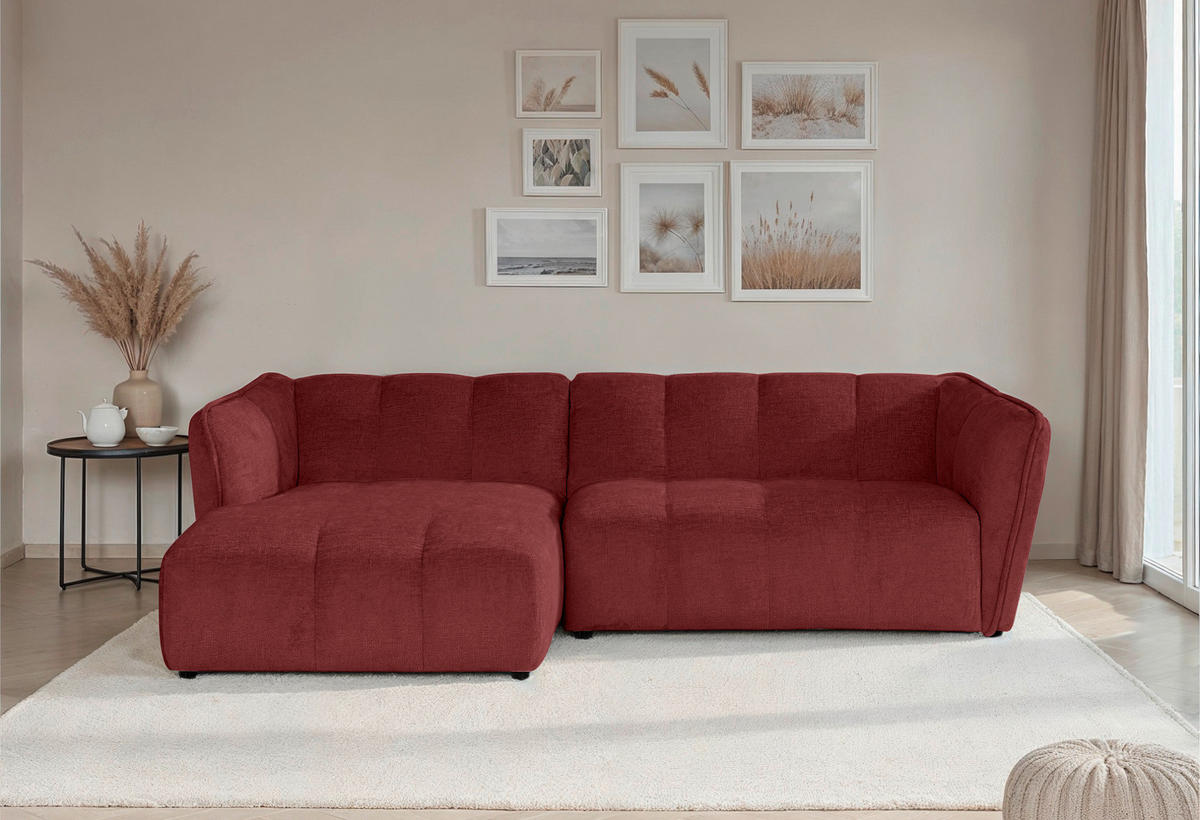 ECKSOFA  LIVOLI Bordeaux Chenille  - Bordeaux/Schwarz, Design, Textil (160/246cm) - MID.YOU