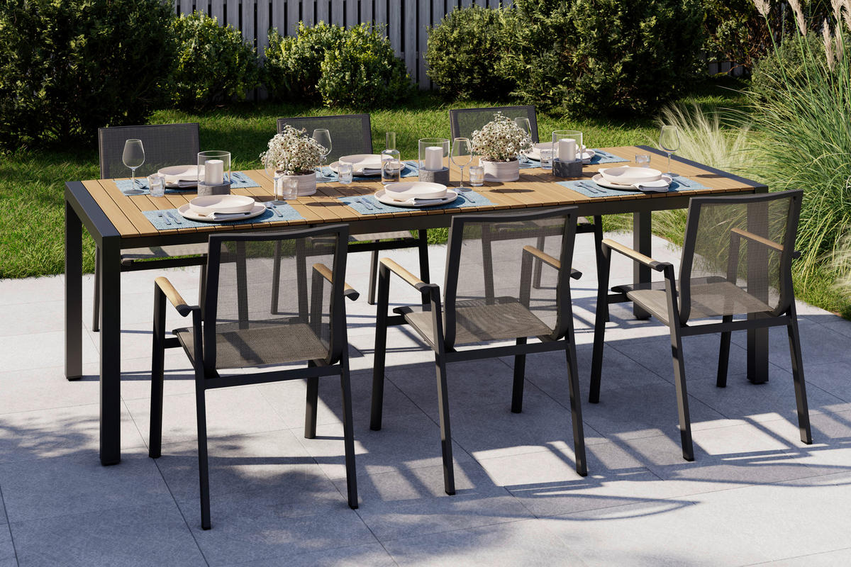 GARTENTISCH  - Schwarz/Teakfarben, MODERN, Holz/Metall (118,5/252/100/75cm) - Ambia Garden