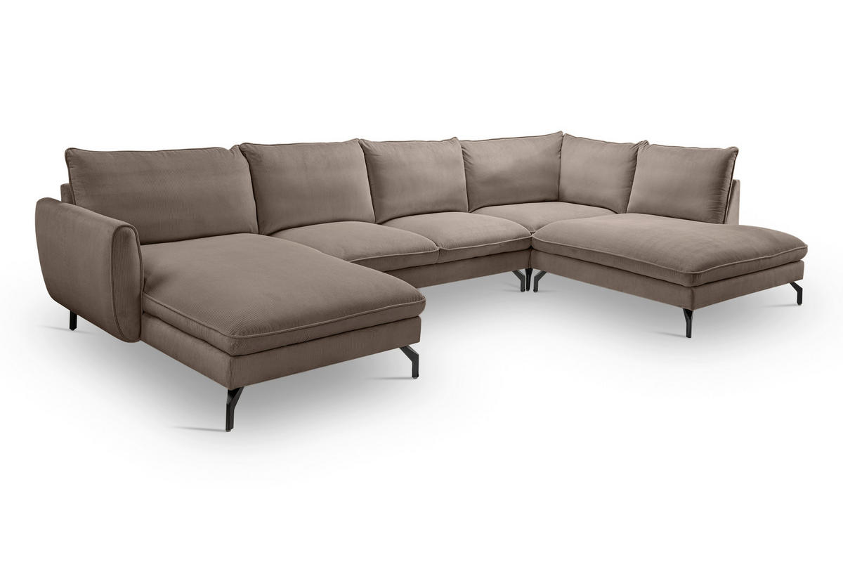 ECKSOFA TORONTO Beigebraun Cord  - Beigebraun/Schwarz, Basics, Textil/Metall (202/361cm) - MID.YOU
