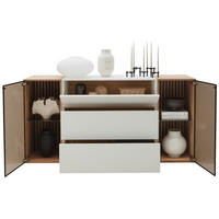 SIDEBOARD Weiss, Eichefarben  182/90/44 cm  - Weiss/Eichefarben, Design, Glas/Holz (182/90/44cm) - Johann Jakob