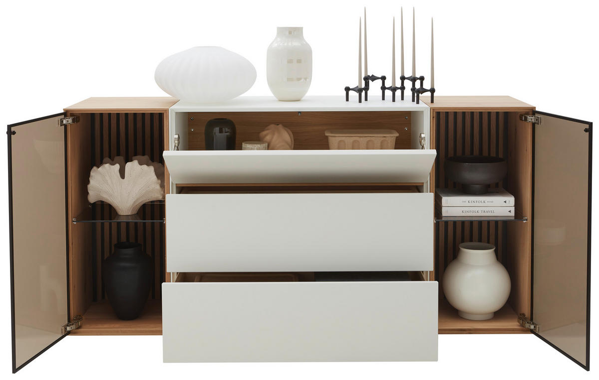 SIDEBOARD Weiß, Eichefarben  182/90/44 cm  - Eichefarben/Anthrazit, Design, Glas/Holz (182/90/44cm) - Johann Jakob