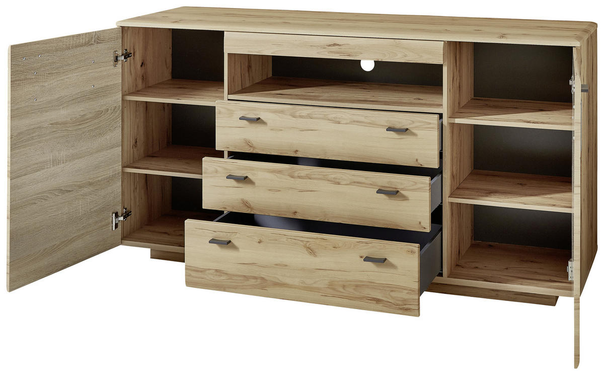SIDEBOARD Bern  in 175/98/47 cm  - Buchefarben/Graphitfarben, KONVENTIONELL, Holzwerkstoff/Metall (175/98/47cm) - Xora