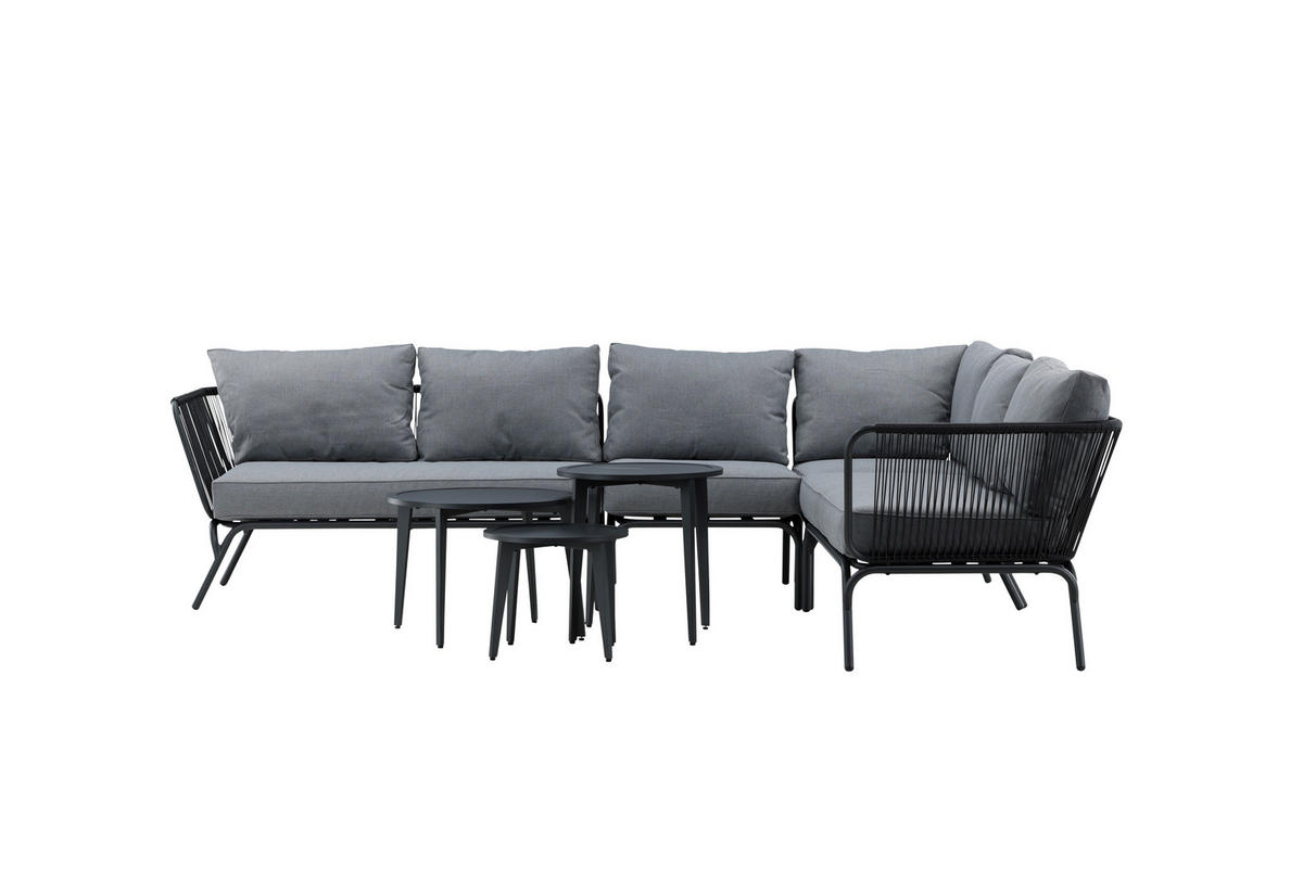 DINING-LOUNGESET Aluminium  - Schwarz/Grau, KONVENTIONELL, Textil/Metall - Gardenson