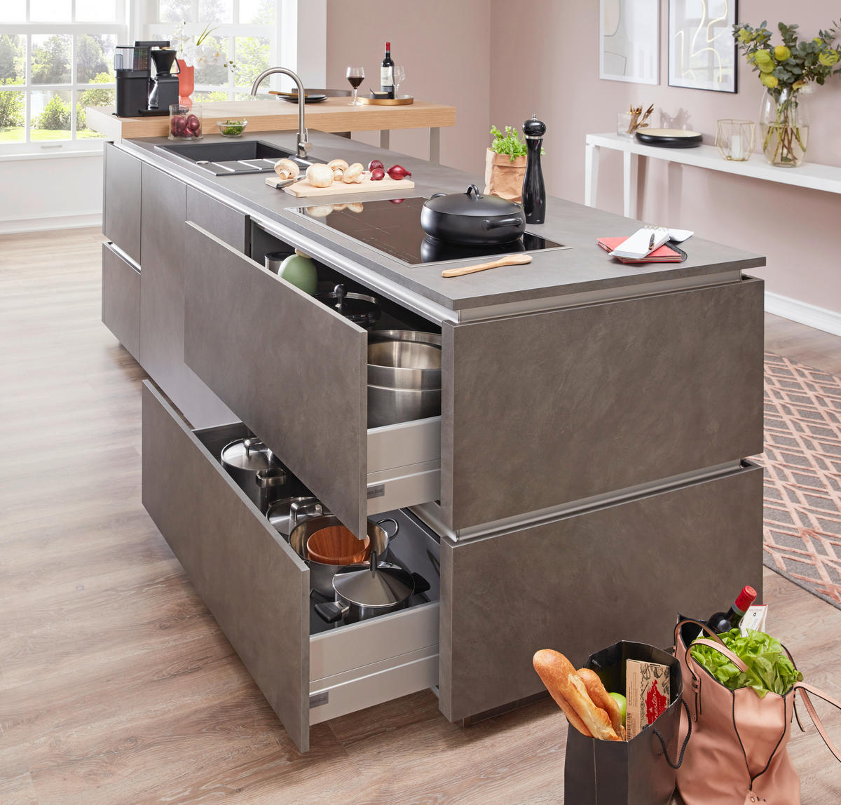 KUCHYNĚ NA MÍRU DK704 - světle šedá/antracitová, Design, kompozitní dřevo - Dieter Knoll