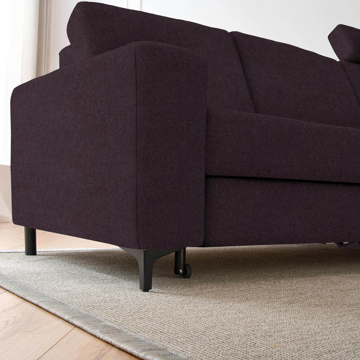 ECKSOFA in Velours Aubergine  - Aubergine/Schwarz, KONVENTIONELL, Textil/Metall (247/167cm) - Stylife