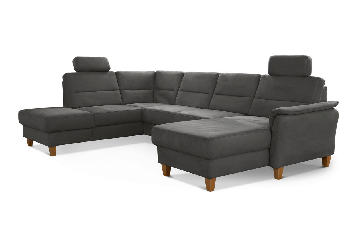 WOHNLANDSCHAFT in Mikrofaser Grau  - Eichefarben/Grau, Konventionell, Holz/Textil (212/308/163cm) - Sit & More