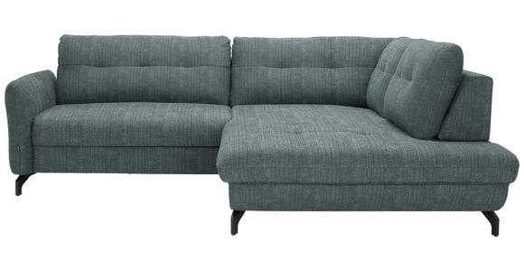 ECKSOFA  in Flachgewebe, Leinenoptik Blau  247/208 cm  - Blau/Schwarz, MODERN, Textil/Metall (247/208cm) - Xora