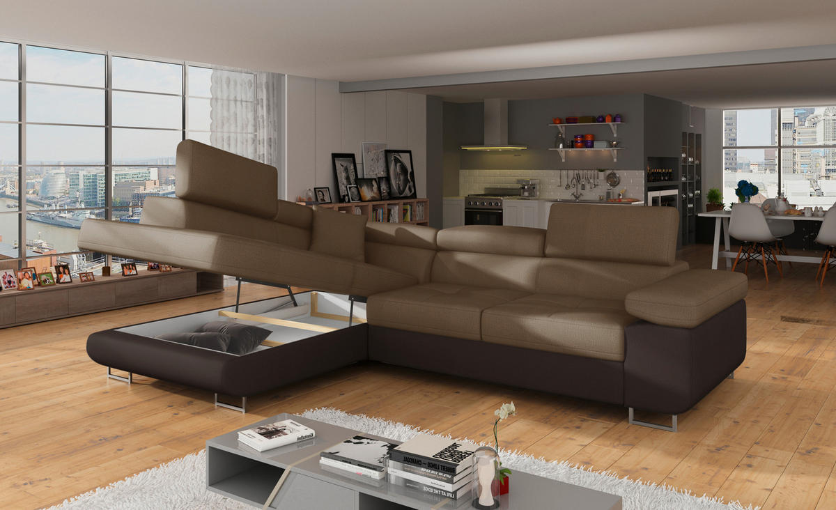 ECKSOFA  Braun, Dunkelbraun Textilgeflecht  - Chromfarben/Dunkelbraun, Design, Textil/Metall (203/272cm) - MID.YOU