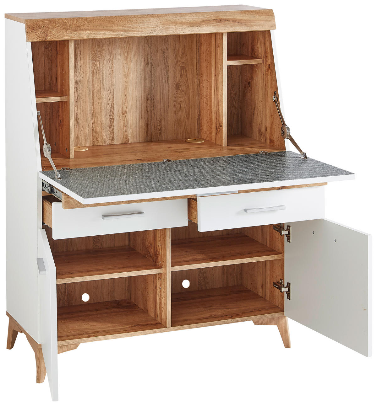 SEKRETÄR  Kabeldurchlass, Stauraum  - Eichefarben/Alufarben, Trend, Holzwerkstoff/Kunststoff (98/124/39,6cm) - Carryhome