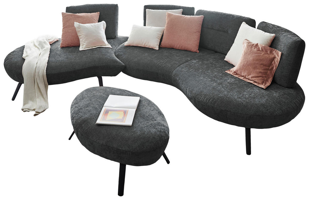 BIGSOFA Flachgewebe Anthrazit  - Anthrazit/Schwarz, Design, Textil/Metall (456/93/138cm) - Moderano