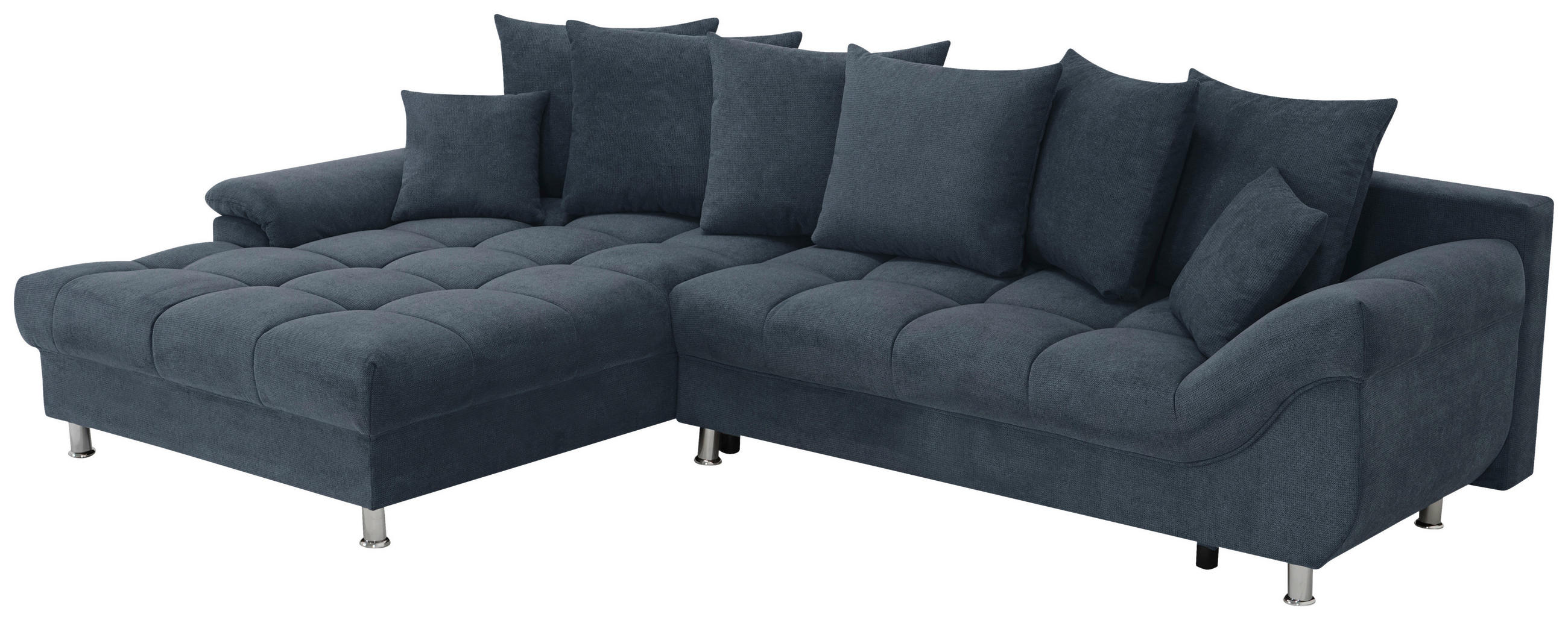 ECKSOFA Blau Flachgewebe, Mikrofaser  - Blau/Chromfarben, Design, Kunststoff/Textil (198/312cm) - Livetastic