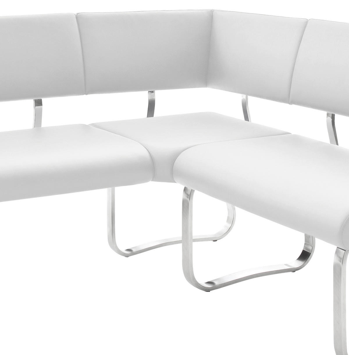 ECKBANK 200/150 cm  in Weiß, Edelstahlfarben  - Edelstahlfarben/Weiß, Design, Leder/Metall (200/150cm) - Livetastic