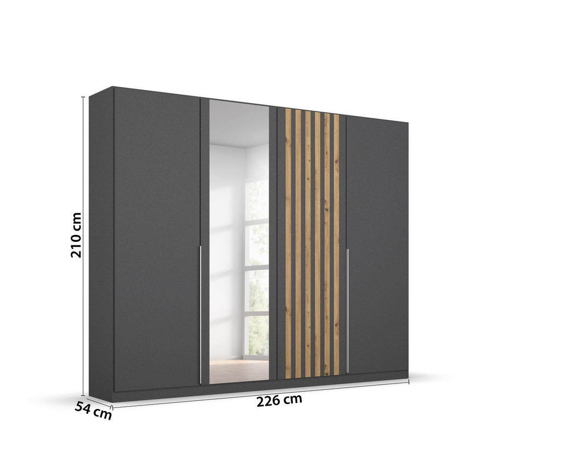 DREHTÜRENSCHRANK 226/210/54 cm 4-türig Grau  - Alufarben/Eiche Artisan, MODERN, Holzwerkstoff/Metall (226/210/54cm) - Rauch Möbel