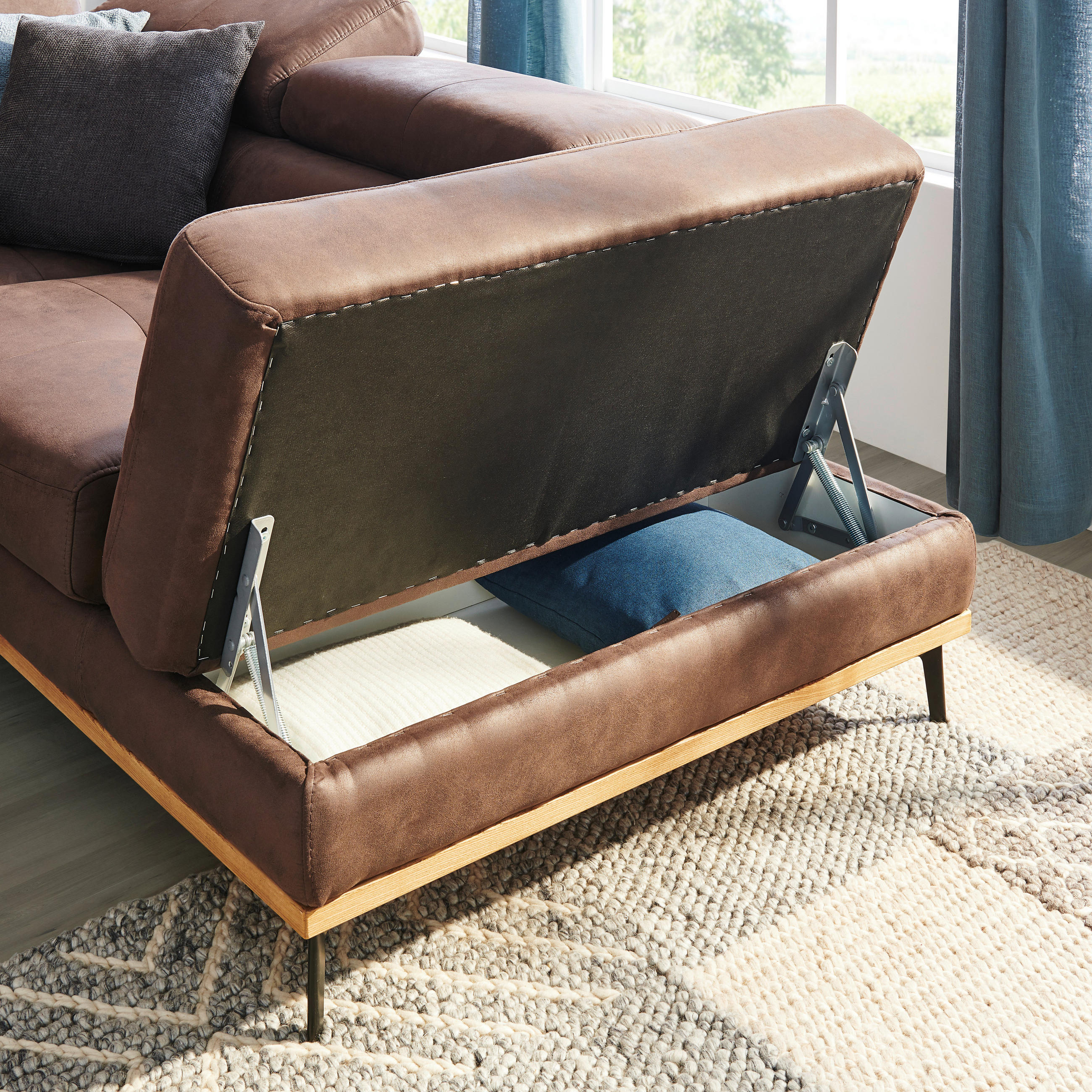 Thumbnail - Novel Ecksofa, Anthrazit, Holz, Textil, Eiche, 5-Sitzer, Ottomane rechts, L-Form, 282x226 cm, Stoffauswahl, seitenverkeh...