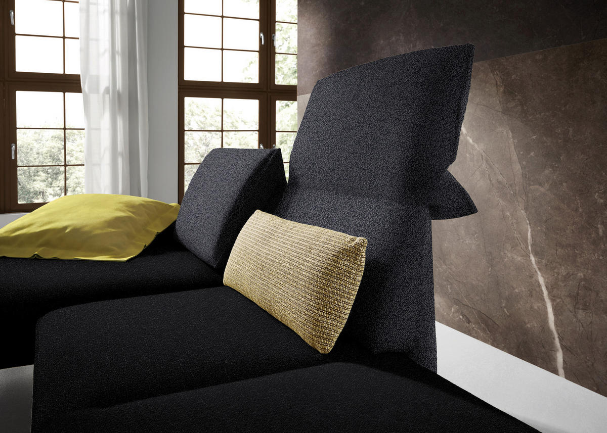 ECKSOFA  in Flachgewebe Schwarz  132/240 cm  - Chromfarben/Schwarz, Design, Holz/Textil (132/240cm) - Koinor